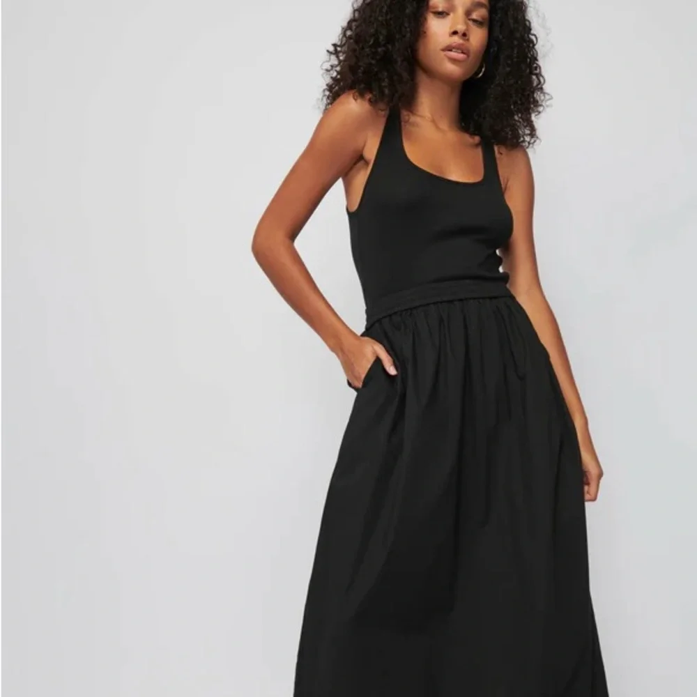 NWOT Nation Ltd Sadelle Black Stretch Cotton Midi Dress Size M